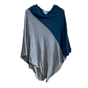 Celeste wool cashmere blend gray navy asymetric colorblock poncho one size